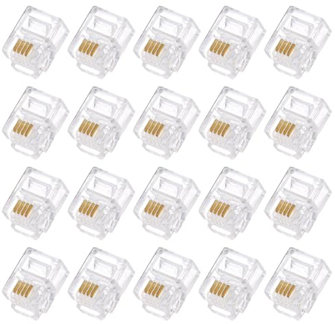 QUARKZMAN 20 Pièces Connecteur Mâle Rj11 à Fiche Modulaire 6P4C Transparent | pour Téléphone, Noyau en Cuivre