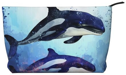 Orca Killer Whale Cord-Make-up-Tasche, Reise-Organizer, Kosmetiktasche, groß, weit geöffnete Tasche, Schwarz , Einheitsgröße