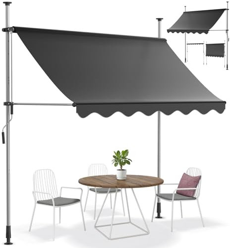 Alpstorm Klemmmarkise 250cm Breit Balkonmarkise mit Handkurbel Sonnenschutz ohne Bohren, UV-beständig & wasserdicht, Höhenverstellbare Markise für Balkon, Terrasse, Garten (Anthrazit,250x120cm)