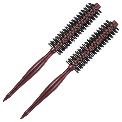 Wanmu 2 Stück Borsten Bart Bürste, Klein Wildschweinborsten Rundbürste, Natürlichen Lockenbürste Haarbürste Rund zum Föhnen mit Holzgriff für Frauen Männer Kurzes Haar,lange Haare, Pony