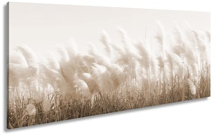 Leinwandbild Zartes Pampasgras flüstert im goldenen Sonnenhauch. Panorama 100x50cm Effekt:Sepia XXL Kunstdruck Bild auf Keilrahmen/Wandbild/Wohnzimmer Dekoration