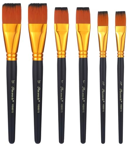 Lot de 6 pinceaux courts en acrylique de qualité supérieure - Pinceaux plats en nylon - Nettoyage facile - Pour peinture à l'huile, aquarelle, gouache, peinture acrylique