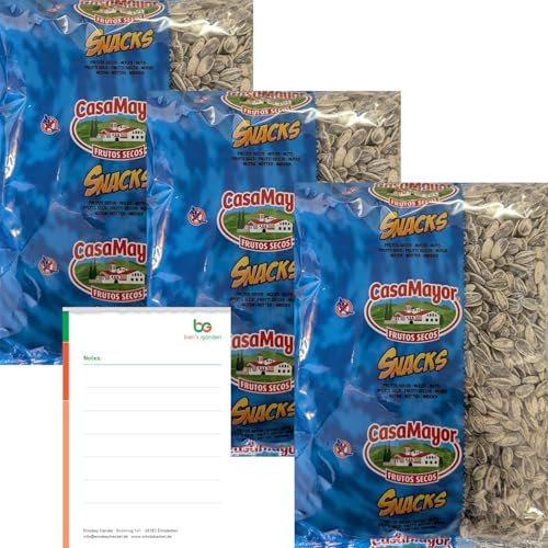 Ben's Garden Bundle: Casa Mayor Sonnenblumenkerne 3x800g inkl Notizblock | Geröstete & gesalzene Sonnenblumenkerne. Ein knuspriger, leckerer Snack im idealen 3er-Vorratspack für die ganze Familie