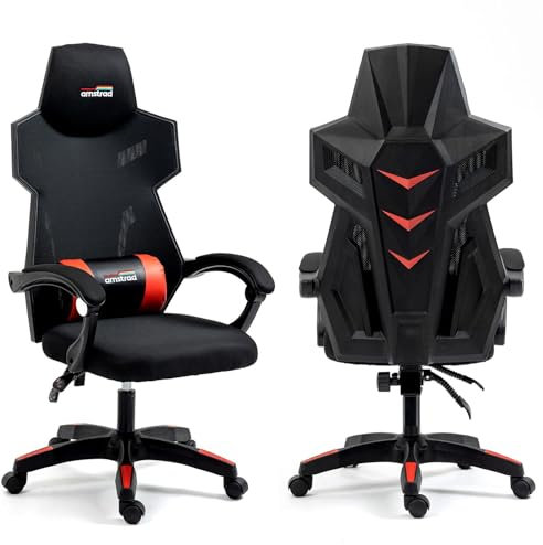 Silla Gaming Ergonómica, Respaldo Reclinable 155°, Asiento 46 cm, Reposabrazos, Negro y Rojo