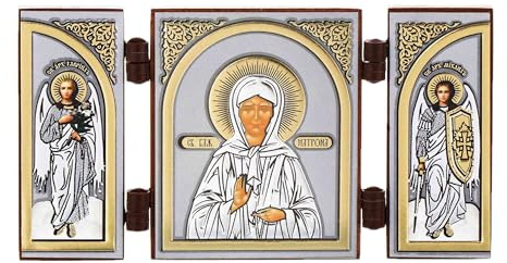 NKlaus Triptychon christliche Ikone Holz, 9,5x5,2x0,6cm Heilige, 1 Stück | Reisealtar; Matrona