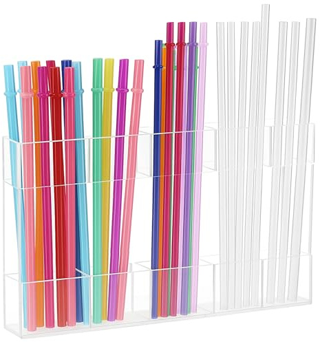 MUETKNYE 9.5in Acrylic Straw Holder for Cabinet Door Mounted | Reusable Tumbler Straw Organizer, Kitchen Accessories Container, Ultra Sticky