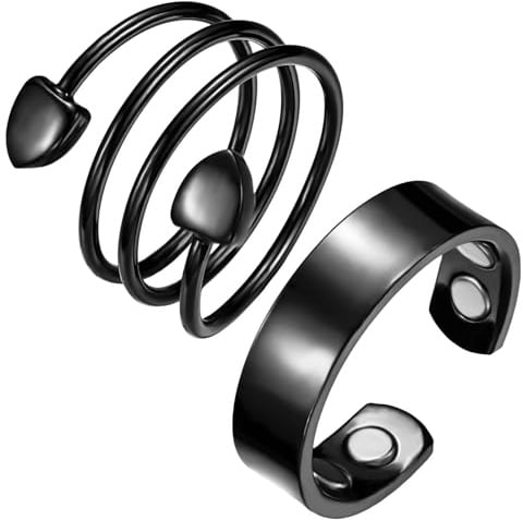 MagEnergy 2PCS Kupferringe für Frauen, 99,99% reiner Kupfer magnetischer Daumenring mit Magnet und Schmuck Geschenkbox (schwarz)