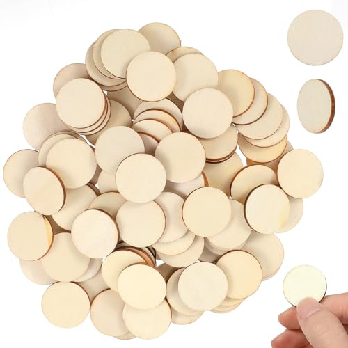 100 Stück Kleine Holzscheiben Holzplättchen Rund Klein Runde Holzscheiben Zum Basteln 2,5cm Mini Holz Scheiben Unbehandelte Naturholzscheiben für Hochzeit Dekoration Diy Handwerk Handarbeit Etiketten