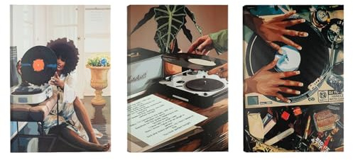 YunBey 3er Set Vinyl Schallplatten Wanddeko, Retro Musik Motiv | 3-teiliges Set auf Leinwand mit Retro-Musikmotiven. Ideal für Wohnzimmer, Schlafzimmer und Musikliebhaber