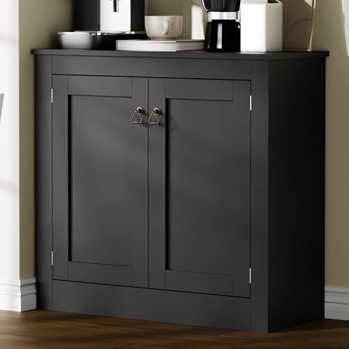 AUREUM OPAL Sideboard, küchenschrank, mit 2 Türen und verstellbare Ablagen, 80 cm lang, buffetschrank, Aufbewahrungsschrank, Holzkommode für Küche, Wohnzimmer, Flur und Esszimmer (Schwarz, 80B cm)