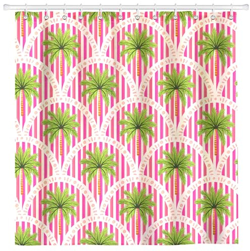 Arquiel Duschvorhang Boho Palme Baum Waschbar 182X182 cm Polyester Badezimmervorhang Dekor Tropenstil Sommer für Bad Dusche Badezimmer Mit 12 Ösen und Ringen