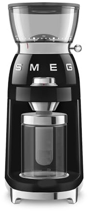Smeg, Kaffeemühle CGF03BLEU, 15 Mahlgrade, 240-g-Kaffeebohnenbehälter, einstellbare Mahlmenge, mit Antistatik-System, 150 W, Schwarz