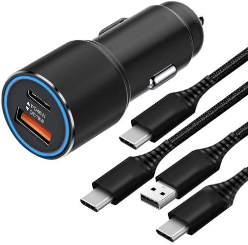 Zigarettenanzünder USB,Auto Ladegerät für iPhone 17 16 15 Pro Samsung S26 | 2-Port Handy Autoladegerät USB C 45W+USB A 18W,KFZ Ladegerät mit 2Pack Carplay LadeKabel für Galaxy S25 A57 A56 A55 5G iPhone