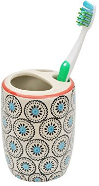 Tranquillo Zahnbürstenhalter, handbedruckte Keramik, 8 x 8 x 11 cm, Ethno