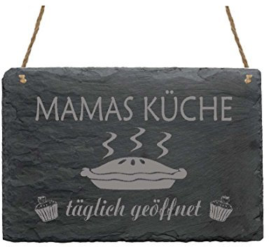 Schiefertafel Mamas Küche - mit Kuchen Motiv 22x16cm