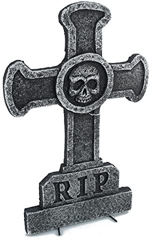 Decorazione Pietra tombale con Croce e Teschio - Argento - Taglia Unica