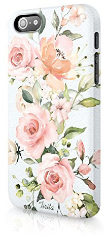 Tirita Compatible with iPhone 6 Plus & 6s Plus Hard Case Cover Floral Gold Pink Flowers Roses Watercolour Summer Spring Design Bling PRINTED GLITTER, NOT REAL GLITTER Pattern Snap-On Protective