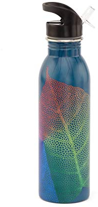 Bodhi Edelstahl-Trinkflasche, superleicht, bunt Bedruckt mit farbenfrohen BODHI Leaves, 700 ml, inkl. Karabiner-Deckel und Sport-Top, für Sport, Reise und Freizeit
