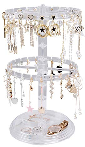 Rolin Roly Rotierend Drehbar Schmuckständer Kettenhalter Schmuck Transparent Earring Storage Rack Schmuck Organizer Regal Ohrringe Halter 2 Schicht