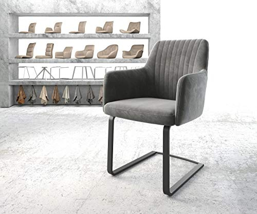 DELIFE Schwingstuhl Greg-Flex Freischwinger flach Schwarz Samt Grau Taschenfederkern