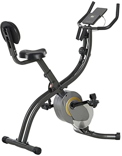 HOMCOM Heimtrainer, X-Bike, 2-in-1 Fahrradtrainer 6 kg Schwungrad, Trimmrad mit 16 stufig einstellbarem Magnetwiderstand und 1 Paar Spannseil, Stahl, Schwarz+Grau, 51 x 97 x 115 cm