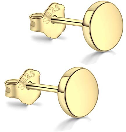 Pendientes de tuerca de plata de ley chapados en oro de 18 quilates, opciones de 3 mm a 10 mm, joyería hipoalergénica de disco redondo plano, Plata