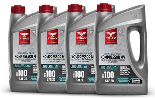 TRIAX Kompressor MV ISO 100 (SAE 30) – Vollsynthetisches Kompressor‑Öl, Non Detergent – Hohe Temperaturbeständigkeit, – Für Schrauben‑, Palette‑, Rotations‑ und Kolbenkompressoren 4 x 1 gallon