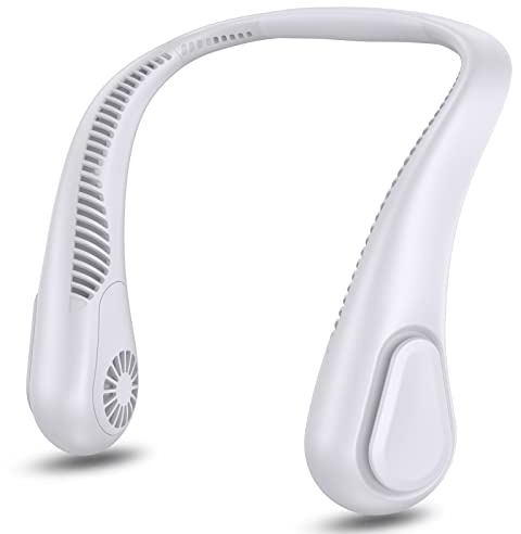 Bladeless Neck Fan Portable Personal Fan 5000mAh Battery Operated Wearable Cooling Fan- Max 21H Working Time 3 Speed USB C Rechargeable- for Outdoor Traveling Patio Garden Work Home Kitchen(White)