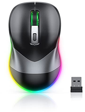 PEIOUS Wireless Mouse, Jiggler Mouse for Laptop - LED Mouse Rechargeable Computer Mice Mouse Mover Undetectable Random Movement with On/Off Button Keeps Computer Awake - Black&Grey