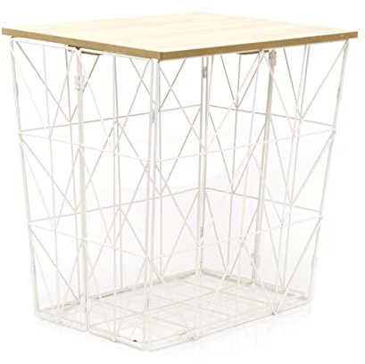 Carousel Home Folding White Wire Side Table | Modern Storage Table Foldable End Table | Folding Bedside Table 40cm