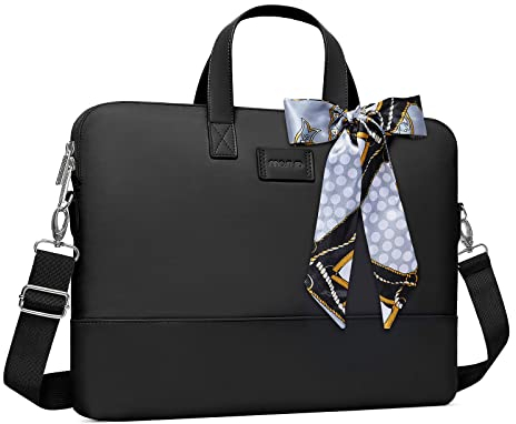 MOSISO Laptoptasche für Damen 15 Zoll Computertasche Kompatibel mit MacBook, HP, Dell, Lenovo, Asus, Razer Notebook,15,6 Zoll Laptop Umhängetasche Tragetasche mit Riemen und Seidenschal,Schwarz