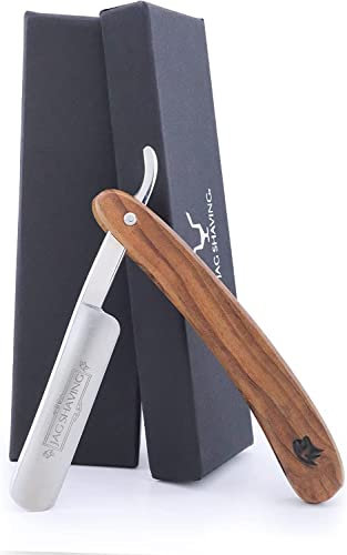 Jag Shaving Cut Throat Razor – Straight Razor – Wooden – Barber Razor – Rasoir à dents droites – Avec étui – Cuir – Coque de protection – Durable