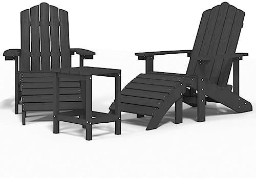 vidaXL Adirondack Gartenstuhl mit Hocker Tisch Gartenmöbel Gartensessel Stuhl Terrassenstuhl Balkonstuhl Stühle Sitzgarnitur Sitzgruppe HDPE Anthrazit