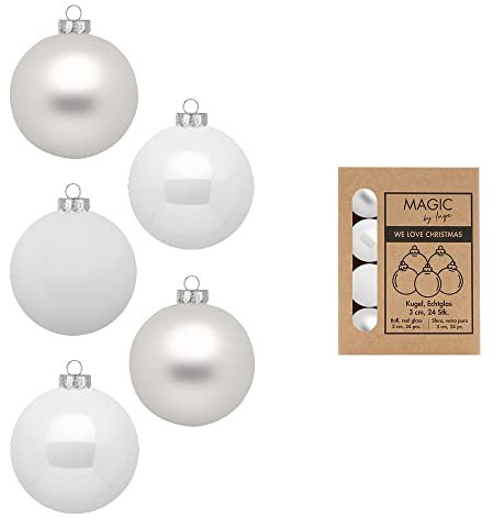 Weihnachtskugeln Glas 3cm x 24 Stück in Kartonbox Christbaumkugeln klein Just White