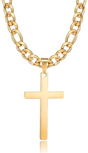 HSWYFCJY Kreuz kette Herren Kreuzkette Gold Edelstahl umgekehrtem Anhänger mit Kreuz Halskette für Männer Christliches Kreuz Halskette 24…