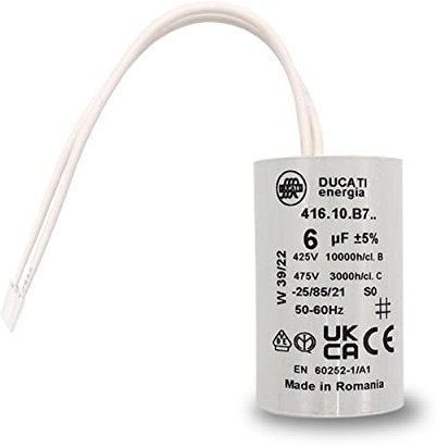 Condensateur 6uF à connecteurs - Pour moteur de volet roulant Bubendorff - Cylindrique pour réparation - Haute qualité et longue durée de vie - Fond plat - 450 V - Condensateur Ducati Energia