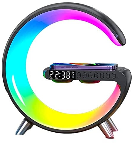 LED Bedside Lamp with Alarm Clock, WiFi Smart Dimmable Table Lamp Sound Machine, Bluetooth Speaker RGB 7 Colours with Remote/Touch Control for Bedroom, Living Room, Dorm (black)