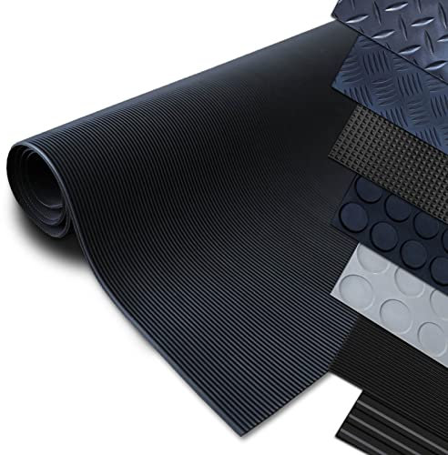 Gummimatten Meterware - Antirutschmatte Bodenmatte - Rutschhemmende Oberflächenstruktur - Gummiläufer in verschiedenen Strukturen - Feinriefen TRAK MINI - 3 mm Stärke - 100x250 cm - Schwarz