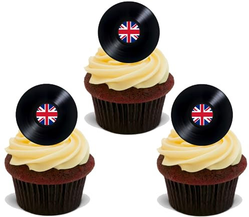 15 PREMIUM VINYL RECORD UK STAND UP EDIBLE RICE CARD FLAT Cup Cake Toppers D3