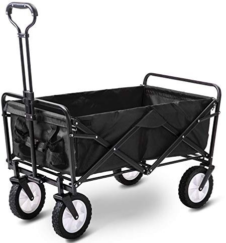 Merax Camping Trolley with Adjustable Handle and Fabric Bag, Festival Trolley on Wheels, Outdoor Folding Wagon, Portable Camping Cart for Beach Garden Picnic Fishing, Black