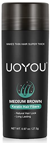 UOYOU MEDIUM BROWN Hair Fibres for Thinning Hair 27.5g Bottle | Undetectable & Natural Keratin Hair Fibers Concealer for Hair Loss for Men and Women | Hair Building Fibres Powder [MEDIUM BROWN]