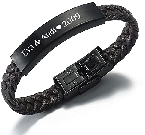 Himmelsflüsterer - Armband für Herren mit Gravur | Personalisierte Geschenke für Männer | individuelle Größenanpassung | Verschluss aus Edelstahl | Kunstleder | Armband Herren - schwarz