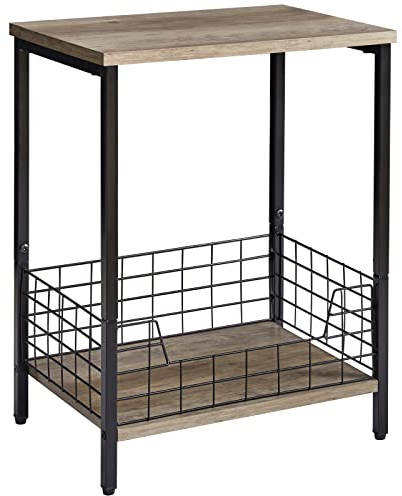 YMYNY Side Table, End Table with Storage Rack, Small Nightstand, Coffee Table, Industrial Style, for Living Room and Bedroom, 40 x 29 x 52cm, Silver Gray HST001Y