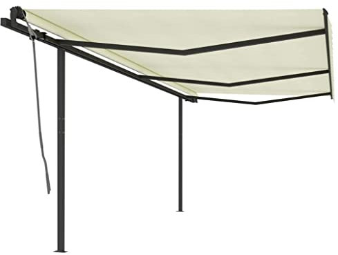 INLIFE 3070207 Auvent automatique à bras articulé, avec poteaux, 6 x 3 m, blanc crème, 88,03 kg