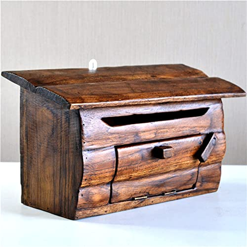 QOBNN Briefkasten Aus Holz, Briefkasten Zur Wandmontage, Briefkasten Im Vintage - Und Distressed-Stil Für Den Außenbereich, Wetterfest