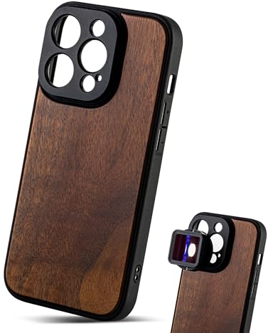 Étui pour Objectif MOJOGEAR 17 mm pour iPhone 14 Pro – pour Objectif Macro, téléobjectif, Objectif anamorphique ou Adaptateur DOF – Étui Robuste – Bois véritable