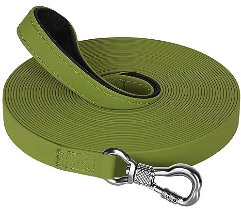 X XBEN Wasserdicht Schleppleine für Hunde, 30M Gummierte Schleppleine mit Abschließbarer Karabine, Hundeleine Laufleine für Mittlere Große Hunde, Robuste Trainingsleine, mit Handschlaufe,Grün