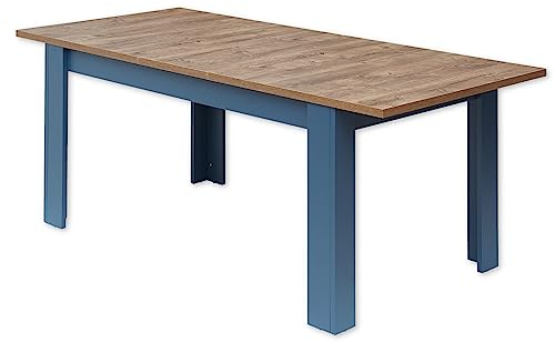 DIJON Esstisch ausziehbar in Parisian Blue, Haveleiche Cognac Optik - Ausziehbarer Esstisch für Ihr Wohn- & Esszimmer - 160-240 x 76 x 90 cm (B/H/T)