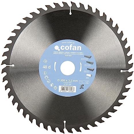 Cofan Lama per sega troncatrice | Disco da taglio per legno | 48 denti | Ideale per legno laminato, legno duro e plastica | Dimensioni: 300 x 30 mm | Spessore del disco: 3,2 mm