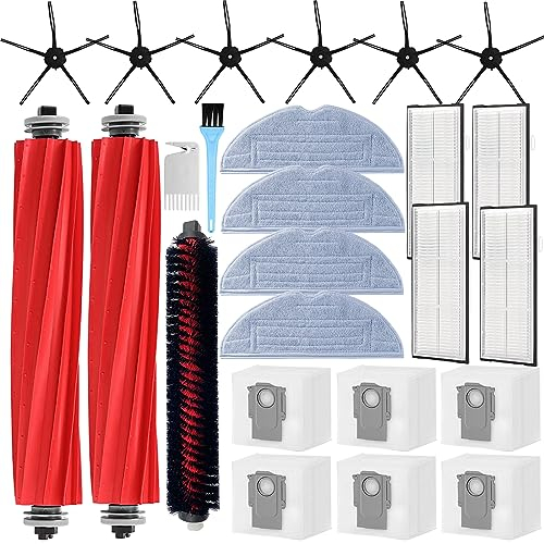 AiLomey Kit d'accessoires pour Roborock S7 MaxV Ultra / S7 Pro Ultra Aspirateur, 2 Brosses Principales, 1 Brosse de Nettoyage, 6 Brosses Latérales, 4 Filtres, 4 Serpillière, 6 Sacs